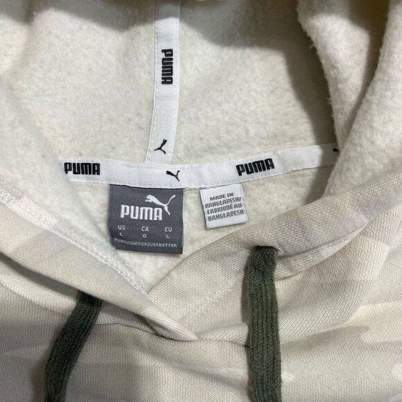 Puma Camo Cropped Hoodie Sweatshirt Sz Large Tan Cream Camouflage Khaki - Picture 9 of 16